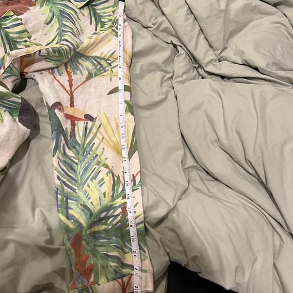 FARM RIO 100% LINEN JUMPSUIT Romper shorts long sleeve LEAVES TROPICAL M READ - Picture 5 of 12